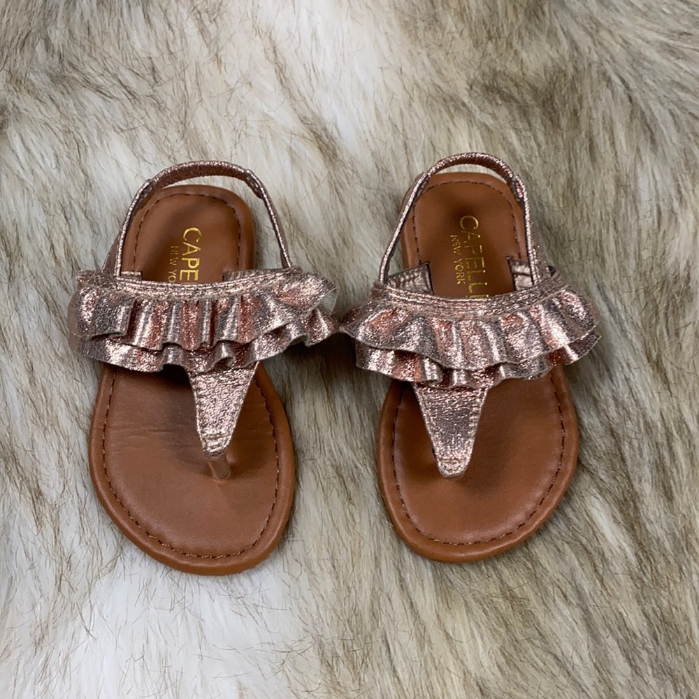 Toddler Size 7 Capellini New York Rose Gold Ruffle Sandals Shoes